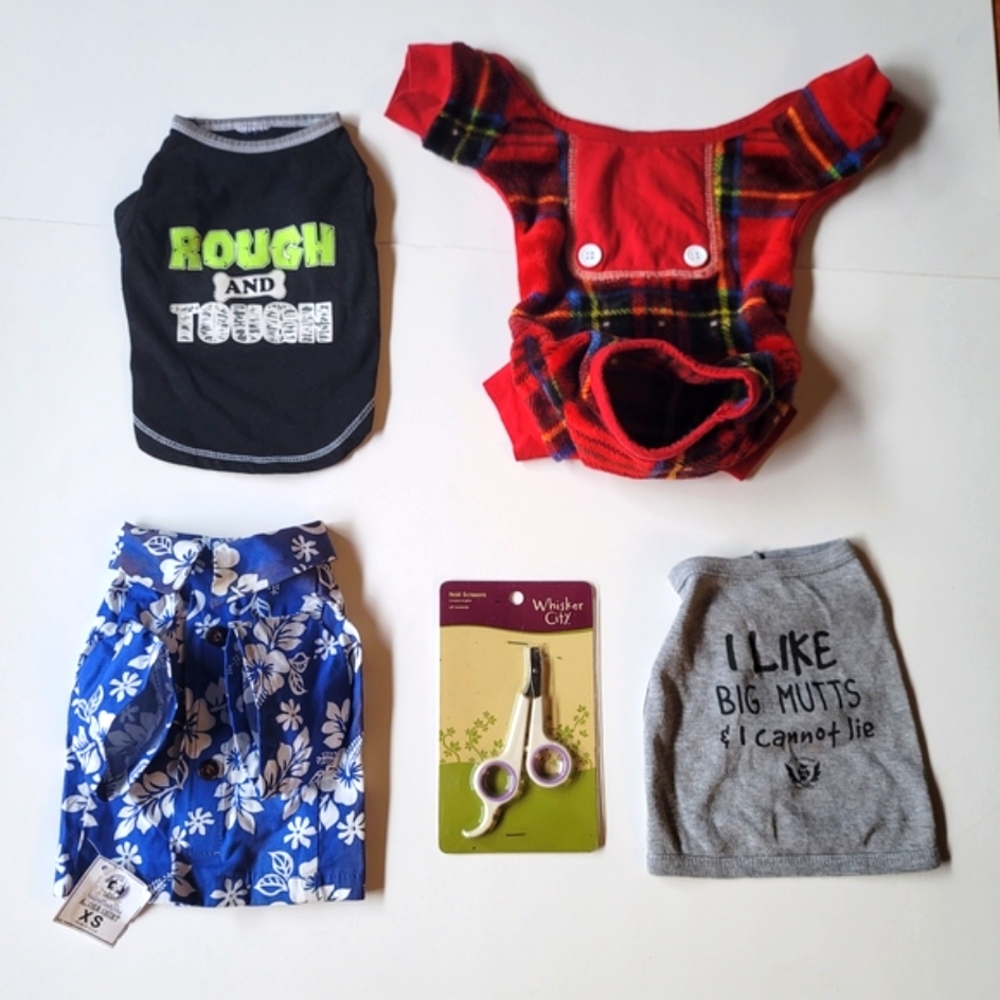 BUNDLE: Doggy Plaid Pajamas, Nail Clippers, Hawaiian Shirt & 2Tees XS Xsmall NEW